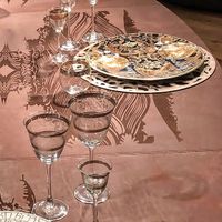 Mercure * leather table * placemats * crystal glass
